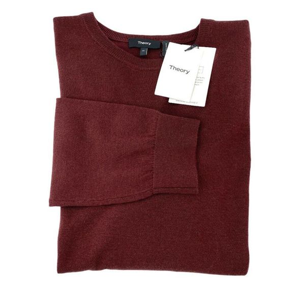 Theory Burgundy Riland Wool Blend V Neck Sweater - Picture 7 of 10